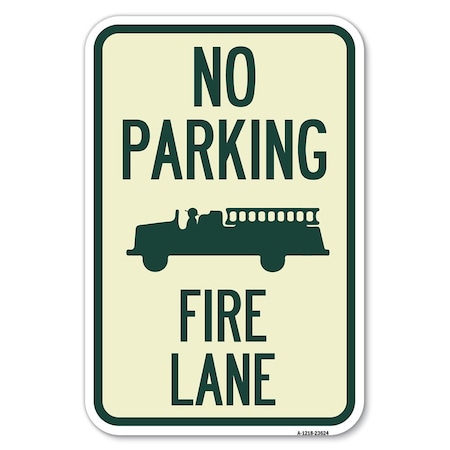 Signmission No Parking Fire Lane with Graphic Heavy-Gauge Aluminum Sign, 12" x 18", A-1218-23624 A-1218-23624